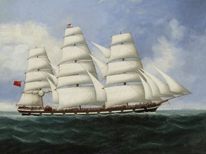 The full-rigged merchantman ‚Loch Long‘ at sea under full sail